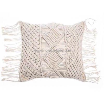 China Factory Custom Folded Macrame Cushion Cover with Fringe, Hand & Woven Knotted Diamond Cushion, Macrame Tramp Wrap Pillow Cover for sale