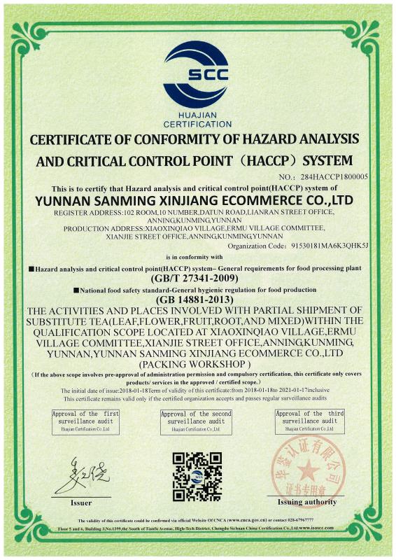 HACCP - Yunnan Sanming Xinjiang E-Commerce Co., Ltd.