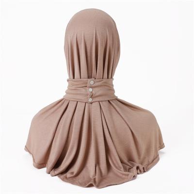 China New Elastic Adjustable Scarf Hat Hijab Solid Color Scarf Tie Tie Rope Buttons Headcovering Muslim Women Underscarf Inner Hat for sale