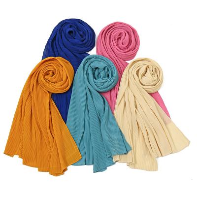 China High Quality Chiffon Beaded Pleat Long Bubble Shawl Solid Color Hijab Scarves Malaysia Style Muslim Scarf Hijab for sale