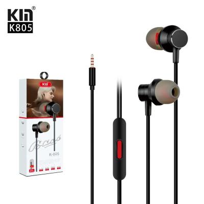 China None KM Music call with microphone, metal TPE wired earphones for mobile phones, 3.5mm deep bass in ear wired earbuds K805  factory for sale