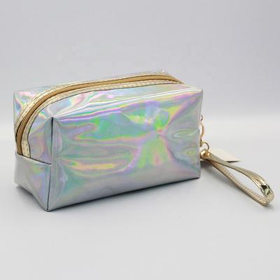 China Lady OEM Factory Price Holographic Reflective Leather Makeup Glitter Waterproof PU Cosmetic Bag for sale