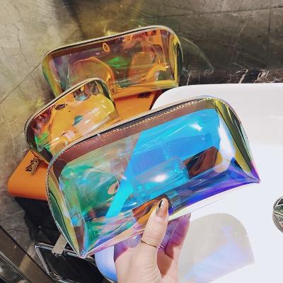 China 2019 Fashion Clear Transparent Cosmetic Bag PVC Holographic Makeup Bag With Zipper for sale