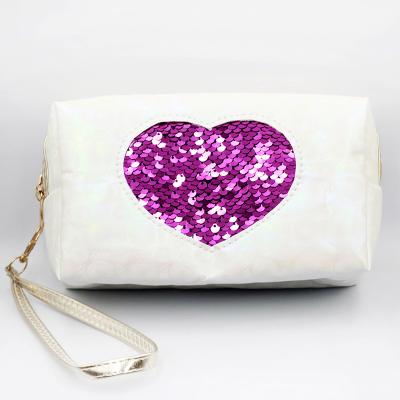 China Fashion Makeup Cosmetic Case Bag PU Makeup Brush Leather Frame Frame with Sequins for sale