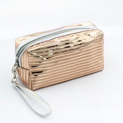 China Fashion Makeup Cosmetic Case Bag PU Makeup Brush Bag Leather Wire Pattern for sale