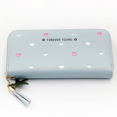 China Korean ladies wallet waterproof PU leather long pinch multiple color minimalist wallet with embroidery for sale