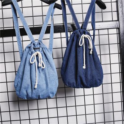 China Classic Drawstring Bag Pocket Classic Large Drawstring Denim Drawstring Backpack Drawstring Shoulder Bag for sale