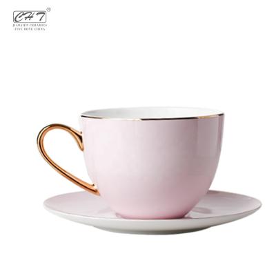 China Viable Gift And Crafted French Pink High Grade Bone China Color / Coffee Cups Cup And Saucer for sale