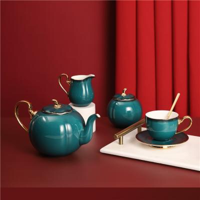 China Viable Fine Quality Bone China Turquoise Color Modern Tea Coffee Cup Sets / Glossy Glazed Tea Set for sale