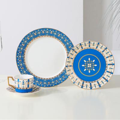 China Luxury Dinnerware Set 4pcs Sacuer Bone China Porcelain Stocked Ceramic Dinner Set for sale