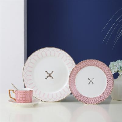 China Sustainable Design 4pcs Pink Dinnerware Dish Set Coffee Cup Sacuer Household Ceramic Breakfast Set Bone China Luxury Dinner Set for sale