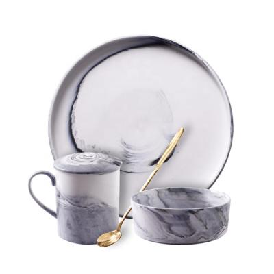 China Good quality viable personalized ceramic breakfast set italain porcelain marble dinner set for sale