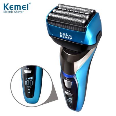 China Kemei KM-8150Z 4 Blade Professional Triple Blade Wet And Dry Rechargeable Electric Shaver For Men Beard Trimmer Shaving Machine LCD Display for sale