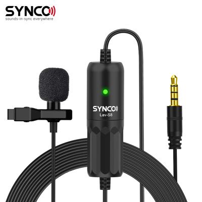 China Detachable Omnidirectional Lapel Mic Noise Reduction Auto-Pairing Lavalier Lapel Microphone Professional Microphone SYNCO-S8 8M Long Cable for sale