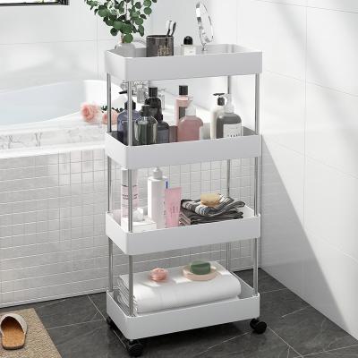 China Household Use Metal Mesh Rolling Cart Storage Rack Space Saving Shelving with Basket and Cover Board for sale