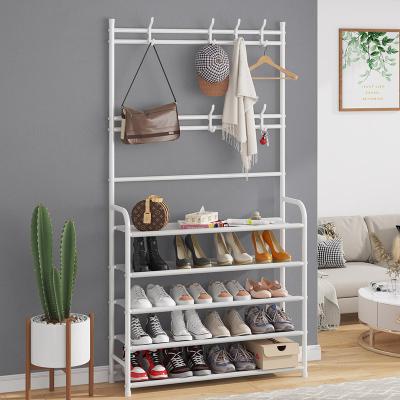 China Sustainable Clothes Rack Large Foldable Storage Space Shoe Rack With Hanging Cabinet And Coat Hook for sale