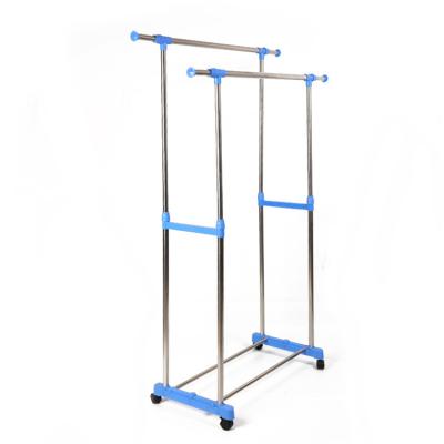 China Sustainable Telescopic Sliding Double Pole Non Punch Iron Hanger With Wheels for sale