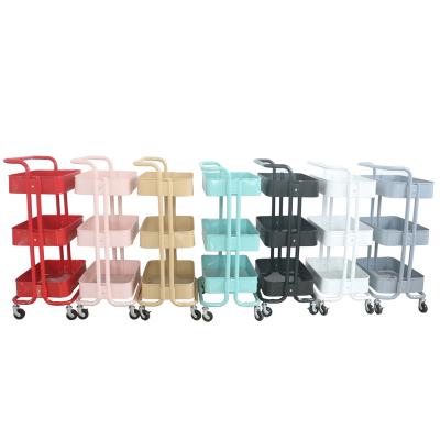 China 3 Tiers Multi-Functional Sustainable Carts Metal Racks Folding Cart Kitchen Storage Serving Racks Rolling Cart for sale