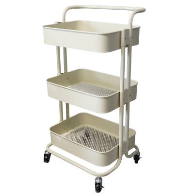 China 3-Tier Kitchen Sustainable Home Storage Cart Vegetable Plastic Rolling Storage Rack Mobile Plastic for sale