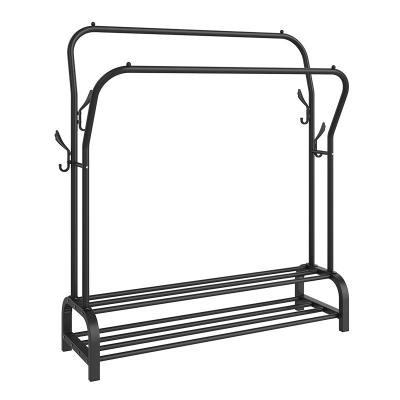 China Sustainable Portable Clothing Garment Rack Multi Functional Double Pole Cloth Rack Hange for sale