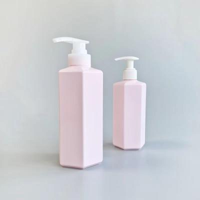 China New Design Cosmetic Bottle 150ml 300ml 500ml Hexagon Plastic Pet Bottle With Lotion Pump For Shampoo Bottle Lotion for sale