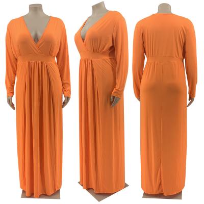 China Wholesale 5xl Washable Ladies Dress Solid Color Sexy Sleeves V-Neck Maxi Long Loose Split Plus Size Women's Dresses for sale