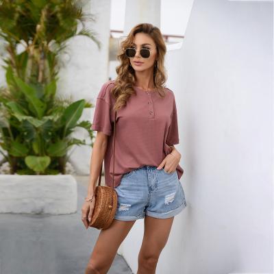 China Hot Sale Anti-Wrinkle Breathable Blouse For Woman Solid Color T-shirts Basic Women Summer Casual Tops for sale