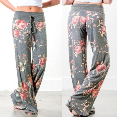 China Autumn 2021 anti-static plus women's wide leg pants Bohemia floral women's long pants pants and waist women's pants for sale