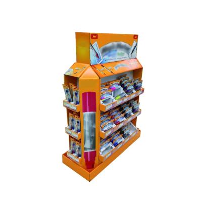 China Deploying Custom Merchandise Cardboard Display Rack Pop Paper Set OEM Customized Logo Color Pen Half Color Print Pallet Display Stand Shelf for sale