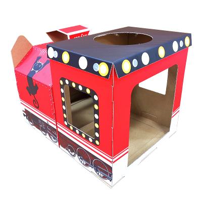 China 2020 New Shape Factory Price High Quality Sellable Cheap Cardboard Pet Cat House Custom Made Locomotive Viable for sale