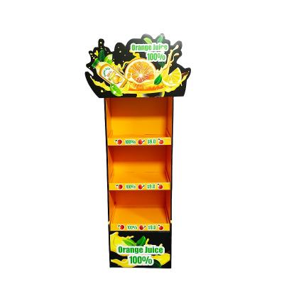 China Recyclable Beverage Supermarket Paper Hot Paper Shelves Milk Tea Drinks Cardboard Racks Cardboard Floor Display Stand For Beverages for sale