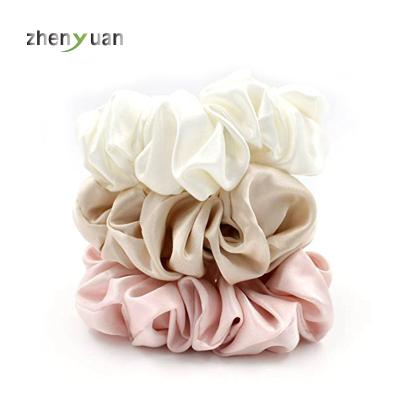 China New Arrival Soft Scrunchies Stand Up Korean Natural Pure Silk Scrunchie 100% Silk 3.5cm Solid Color for sale