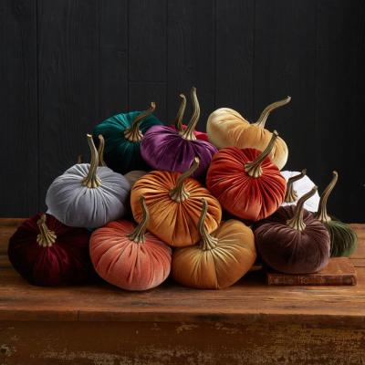 China Polyester Christmas Halloween Pumpkin Decor Ornament Velvet Pumpkins Home Decoration For Festival Party for sale