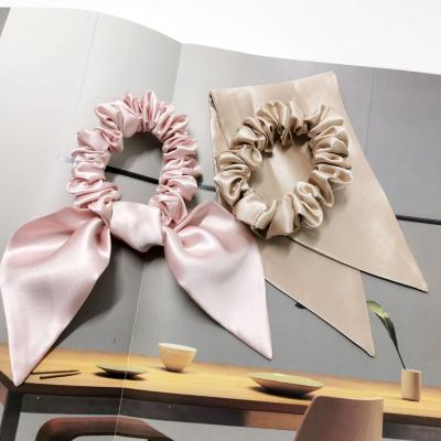 China Fashion Korean Hair Bands Silk Accessories Women Butterfly Tied Real Silk Scrunchies for sale