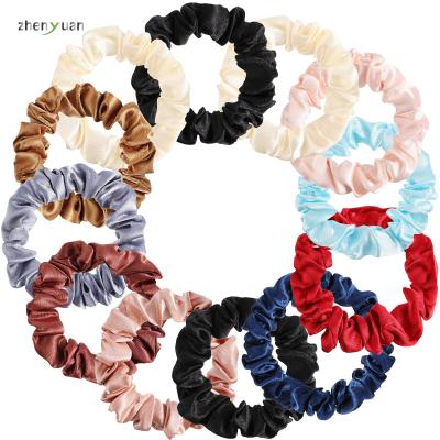 China New fashion custom made silk hair scrunchies with logo solid natural color for ponytail holder for sale