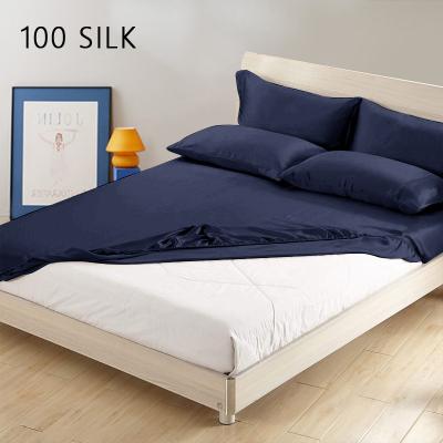 China 2022 New Arrival 100 Navy Blue Silk Fabric Disposable Wholesale Pure Bedding Fitted Set for sale