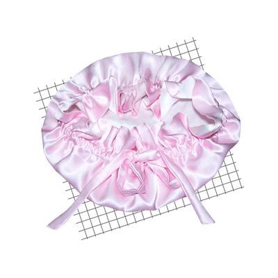 China Custom 100% Plush Natural Mulberry Silk Hair Hoods Logo With Tie Hair Care Silk Cap for sale