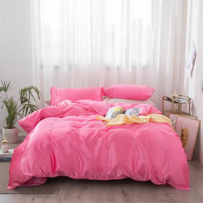 China 3pcs 4pcs Anti-static Light Imitation Ice Silk Satin Comforter Cover Summer Pillowcase Bedding Silk Sheet for sale