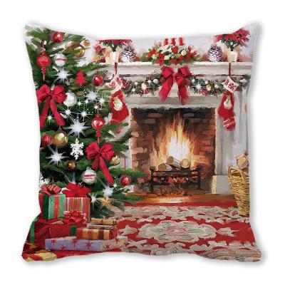 China Home Decoration Anti-Static Christmas Sofa Santa Pattern Plaid Blanket 18*18 Inch Cushion Pillow Case Linen Blanket for sale