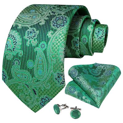 China Luxury High Quality Mens Silk Neck Tie Set 100% Green Silk Tie 8cm for sale