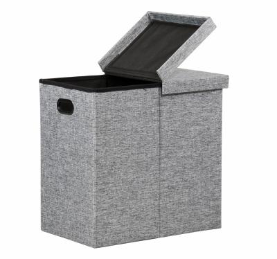 China Folding with Flipping Lid Folding Ottoman Storage Bench Box with Hinged Cover Flipping Lid Canvas Gray for sale