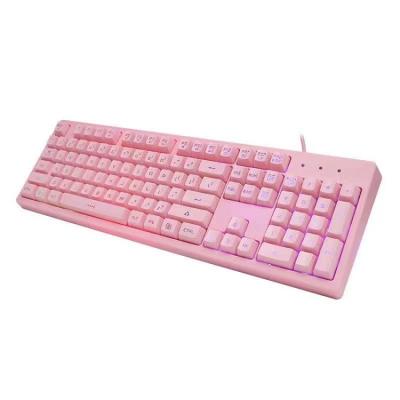 China Anti-ghosting source factory professional manufacturer Ergonomic Rainbow Backlit pink membrane keyboard with phone stand holder for sale