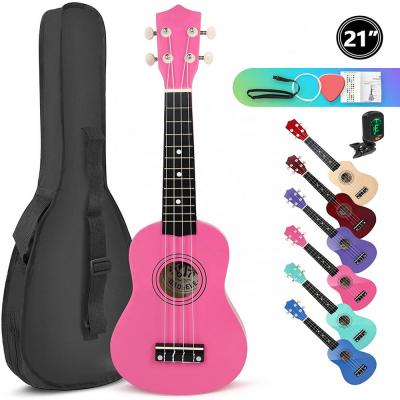 China Painted 21Inch Ukulele Soprano Ukulele For Adult Kids Beginner Students Hawaii Mini Guitar Kit With Tuner Musical Instrument Bag String Pick for sale