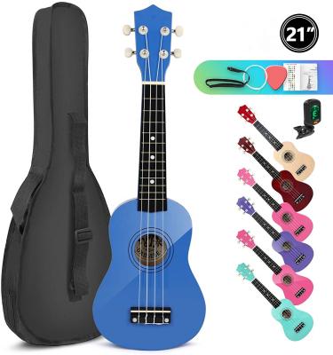 China Painted 21Inch Ukulele Soprano Ukulele For Adult Kids Beginner Students Hawaii Mini Guitar Kit With Tuner Musical Instrument Bag String Pick for sale