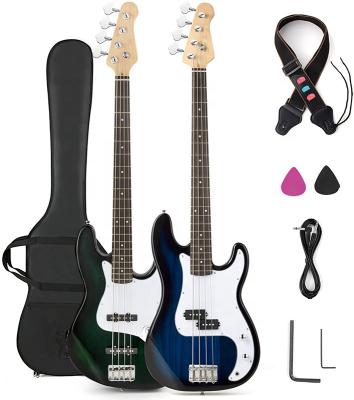 China Exquisite 46 Inch Normal 4 String Tune Low Cheap Electric Bass Guitar With Gig Bag Kit for sale