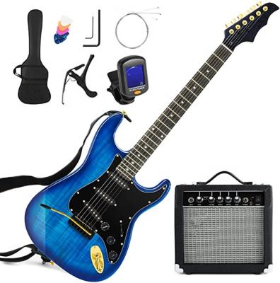 China Huasheng Musical Instrument Kit Exquisite High Quality 39 Inch Full Size Electric Guitar Beginners With 25 Watt Amplifier RIPE BLUE for sale