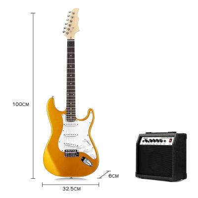 China Huasheng Musical Instrument Kit Exquisite 39 Inch Full Size Electric Guitar Beginners With 25 Watt Amplifier GOLDEN for sale