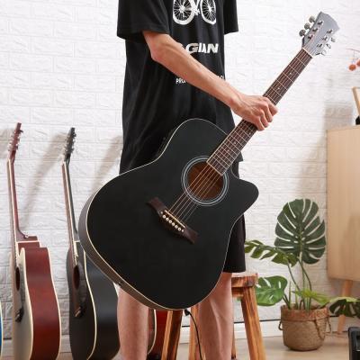 China Beginner Electrical Wooden 41-String Normal Steel Student Basswood Cutway Acoustic Guitar with 4-Band (Black) for sale