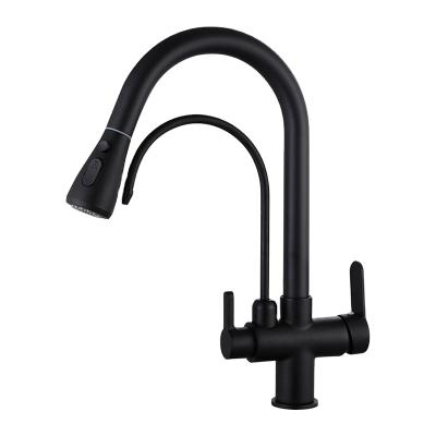 China Modern Brass Thermostatically Matt Black Chrome Drinking 3 Way Faucets Black Pull Out Kitchen Faucets for sale