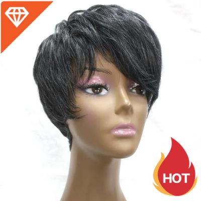 China Synthetic Color Women Gray Hair Pixie Cut Short Natural Human Bob Wig Mixed Color Machine Made Straight Bob Wig Novelties Manufacturer Wholesale for sale